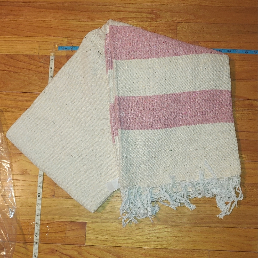 Sundream Coffee Blanket Sunrise Stripe Pink & Cream Blanket Throw Fringe